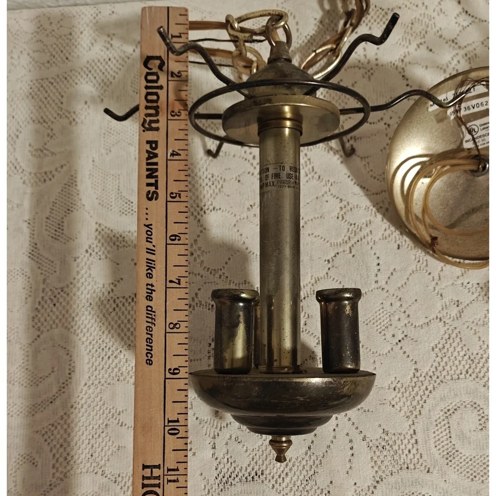 Pair Of Two Vintage Brass Pendant Lights Chandelier Look